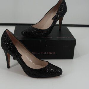 Steven Steve Madden Black Glitter Porscha Heels Size 10 Box Included